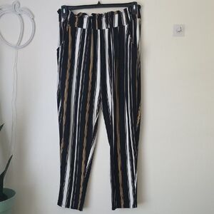 Striped Black White And Mustard Color Pants